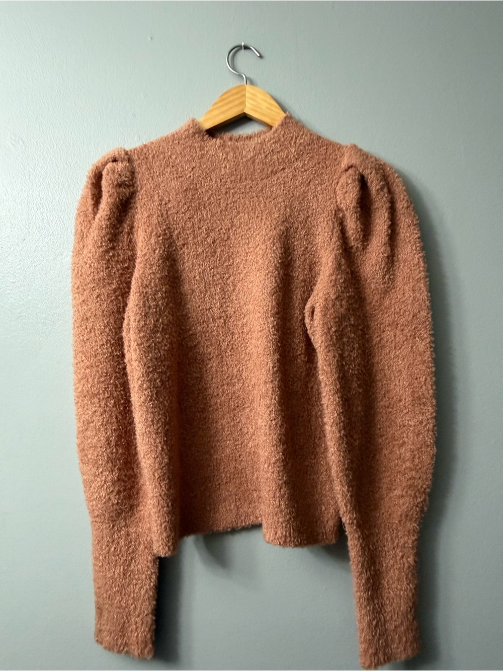 Express Cozy Textured Puff-Sleeve Sweater - Rust medium